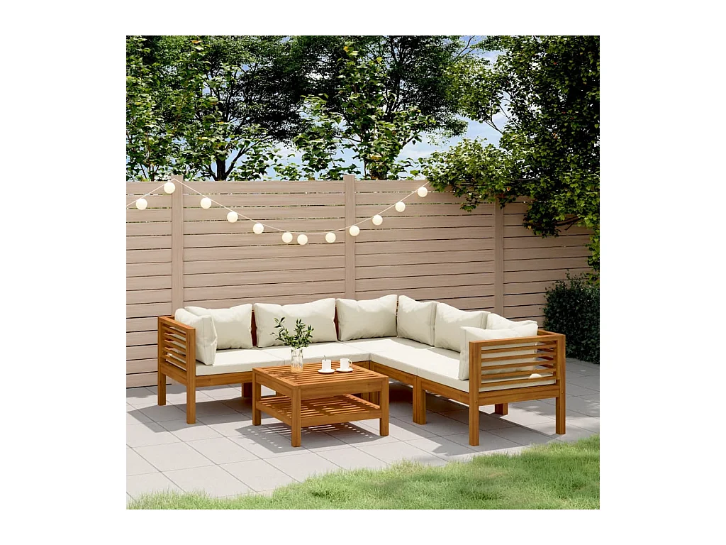 Salon de jardin 6 pièces avec coussin crème Bois d'acacia solide