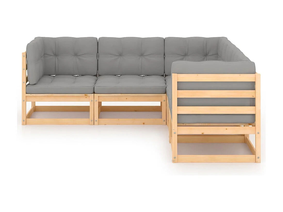 Juego de muebles de jardín 5 piezas y cojines madera pino maciza