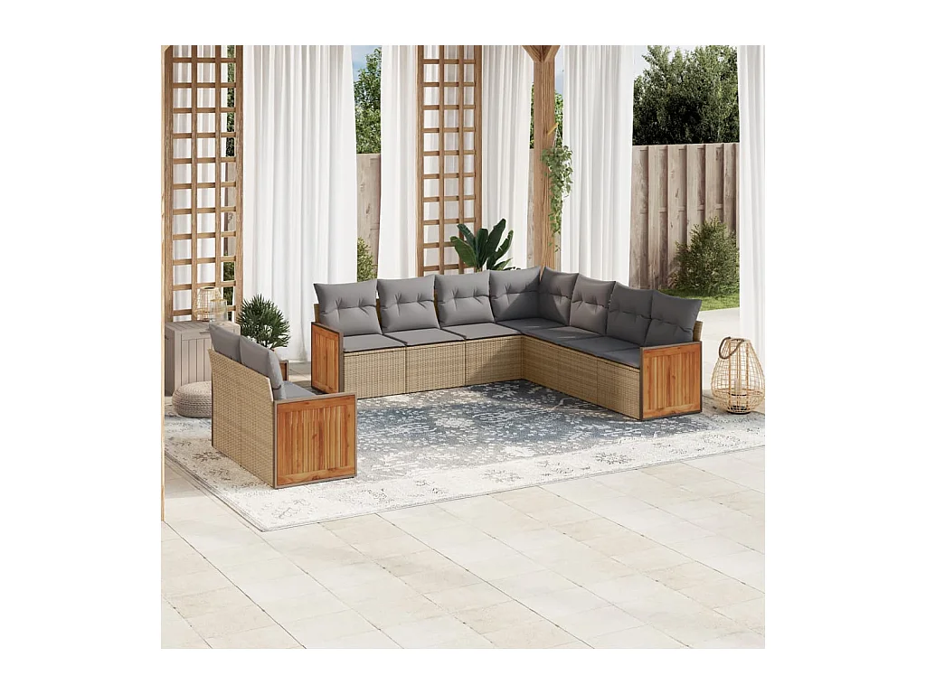 9 peças conjunto de sofás p/ jardim com almofadões vime PE bege
