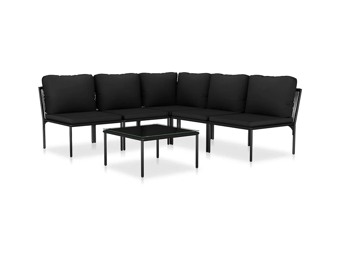 Salon de jardin 6 pièces avec coussins Noir PVC
