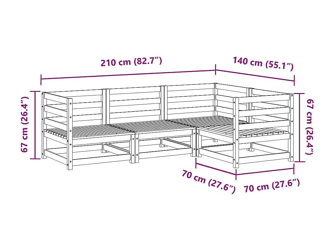 4-delige Loungeset massief grenenhout