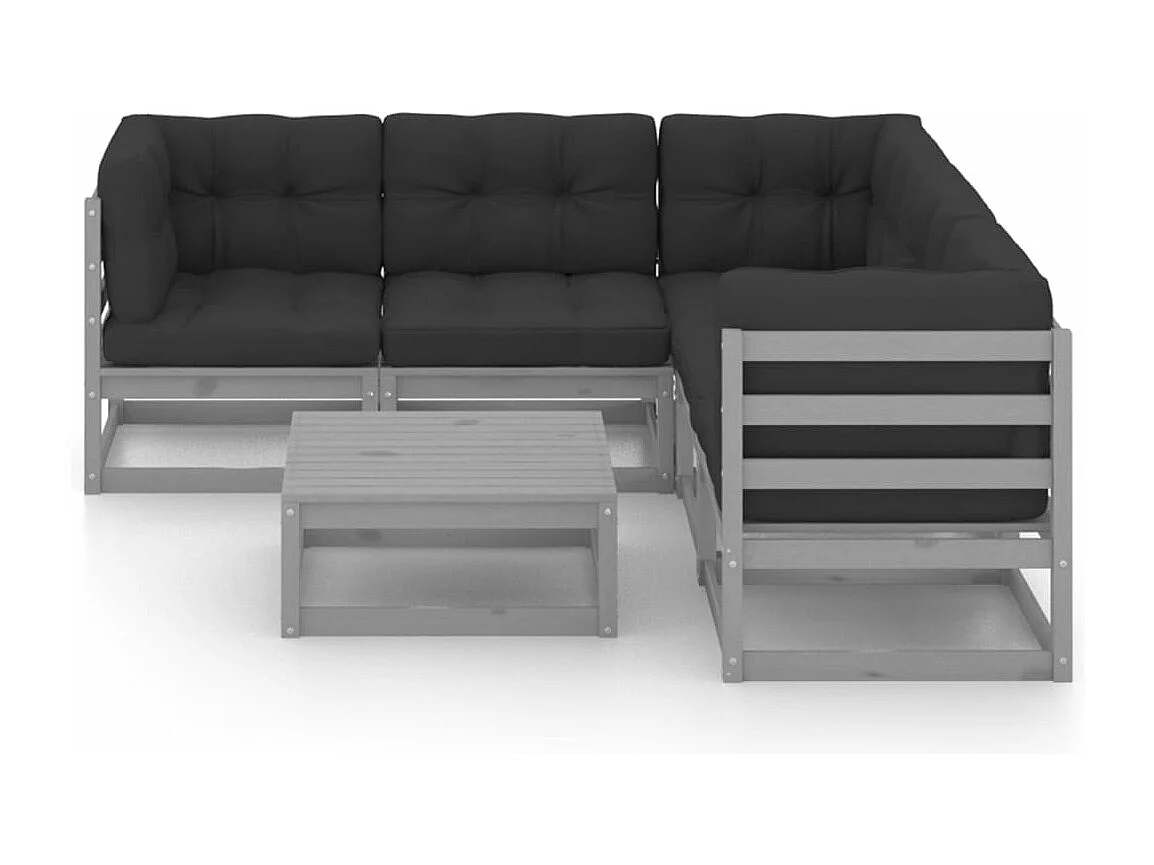 Juego de muebles de jardín 6 piezas y cojines madera pino maciza