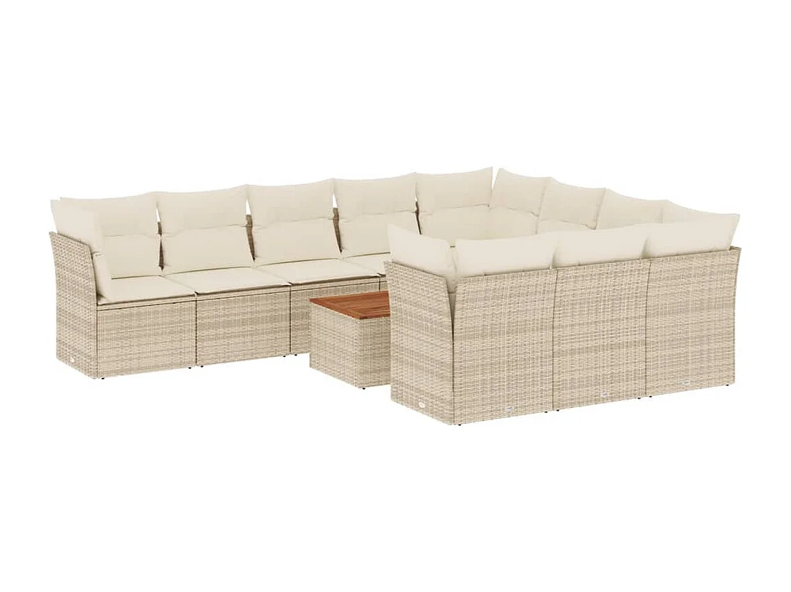 Salon de jardin 11 pièces avec coussins beige résine tressée