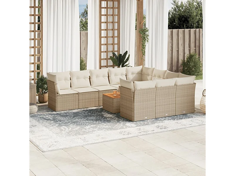 11-delige Tuinset met kussens poly rattan beige