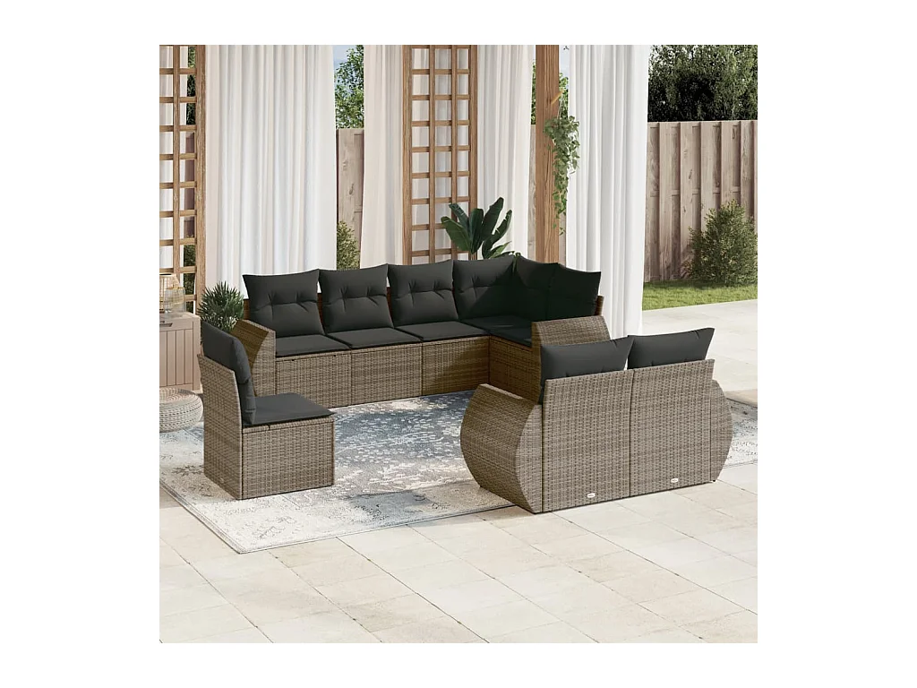 8-delige Loungeset met kussens poly rattan grijs