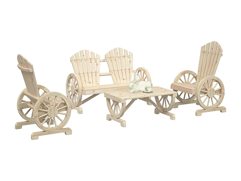 Juego de muebles de jardín 4 piezas madera maciza de abeto