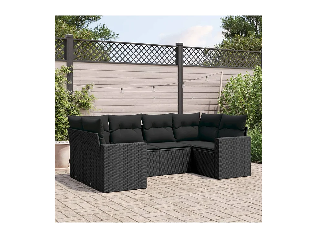 Salon de jardin 6 pièces avec coussins noir résine tressée