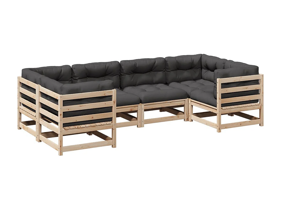 6 peças conjunto de sofás de jardim c/ almofadões pinho maciço