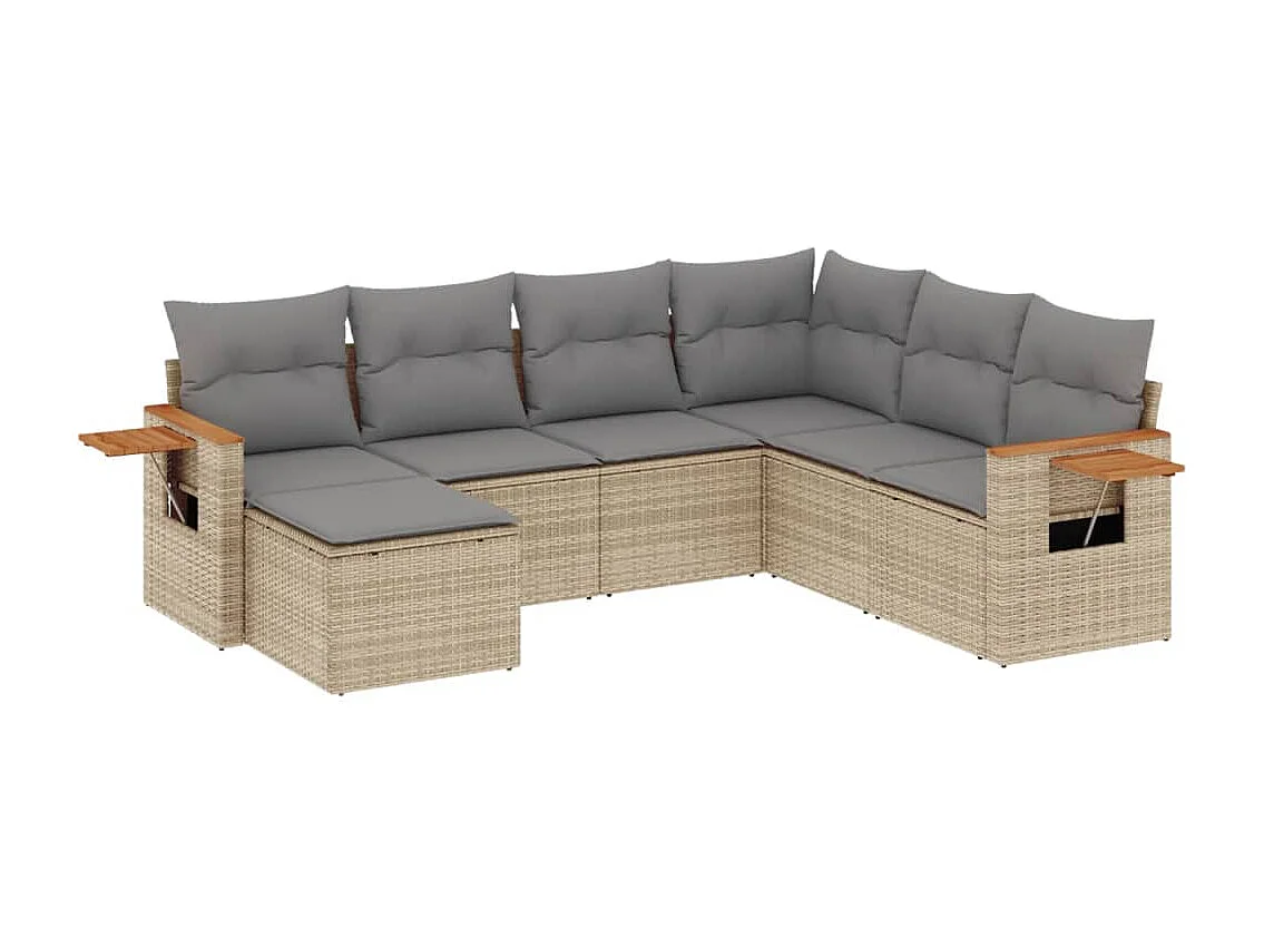 Salon de jardin avec coussins 7 pièces beige résine tressée