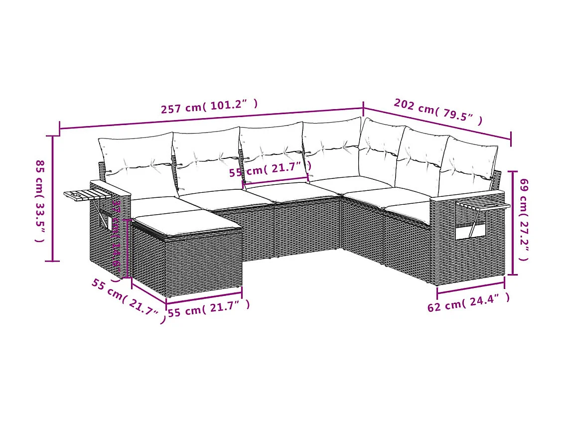 Salon de jardin avec coussins 7 pièces beige résine tressée