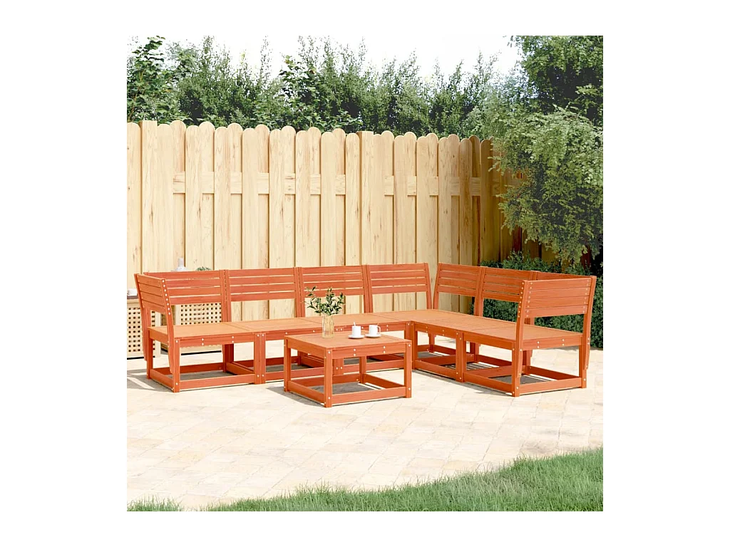 Salon de jardin 6 pièces cire marron bois de pin massif