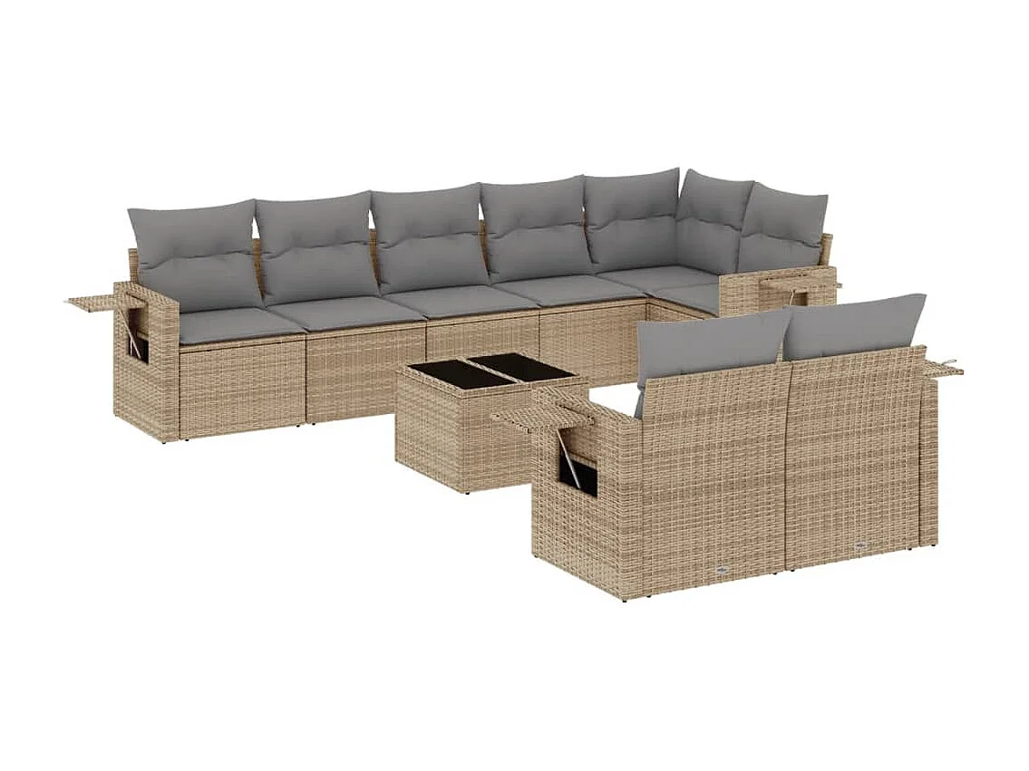 Salon de jardin avec coussins 9 pièces beige résine tressée