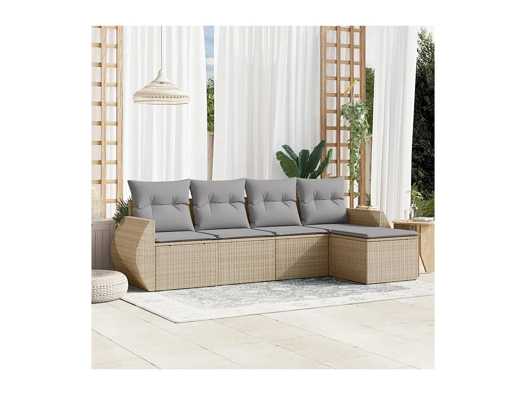 Salon de jardin avec coussins 5 pièces beige résine tressée