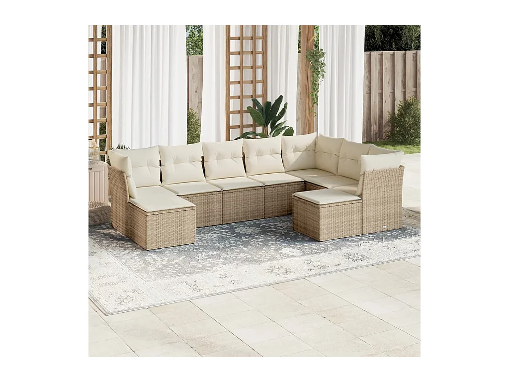 Salon de jardin avec coussins 9 pièces beige résine tressée