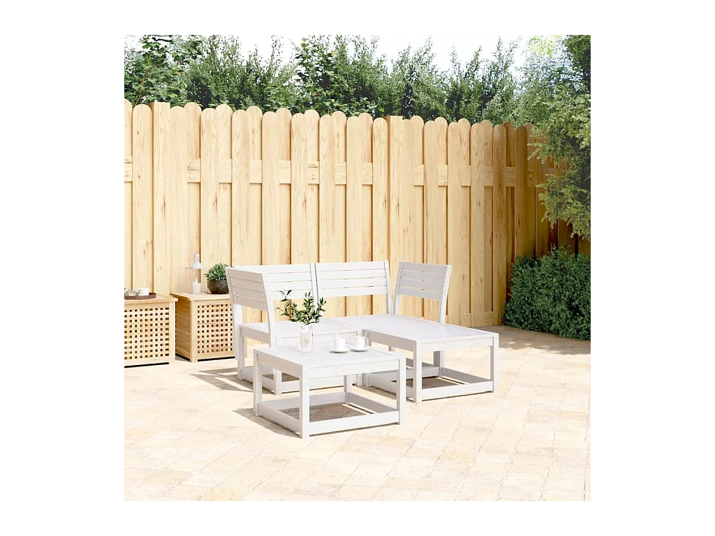 Salon de jardin 3 pièces blanc bois de pin massif