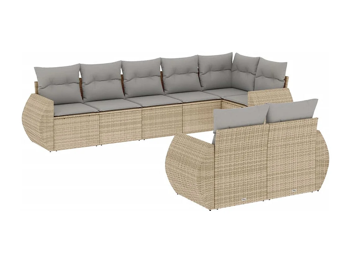 8 peças conjunto de sofás p/ jardim com almofadões vime PE bege