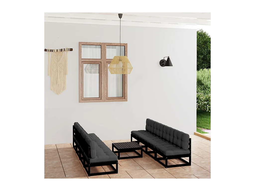 Juego de muebles de jardín 9 piezas y cojines madera pino maciza