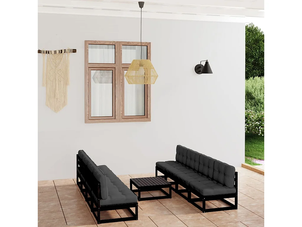 Juego de muebles de jardín 9 piezas y cojines madera pino maciza