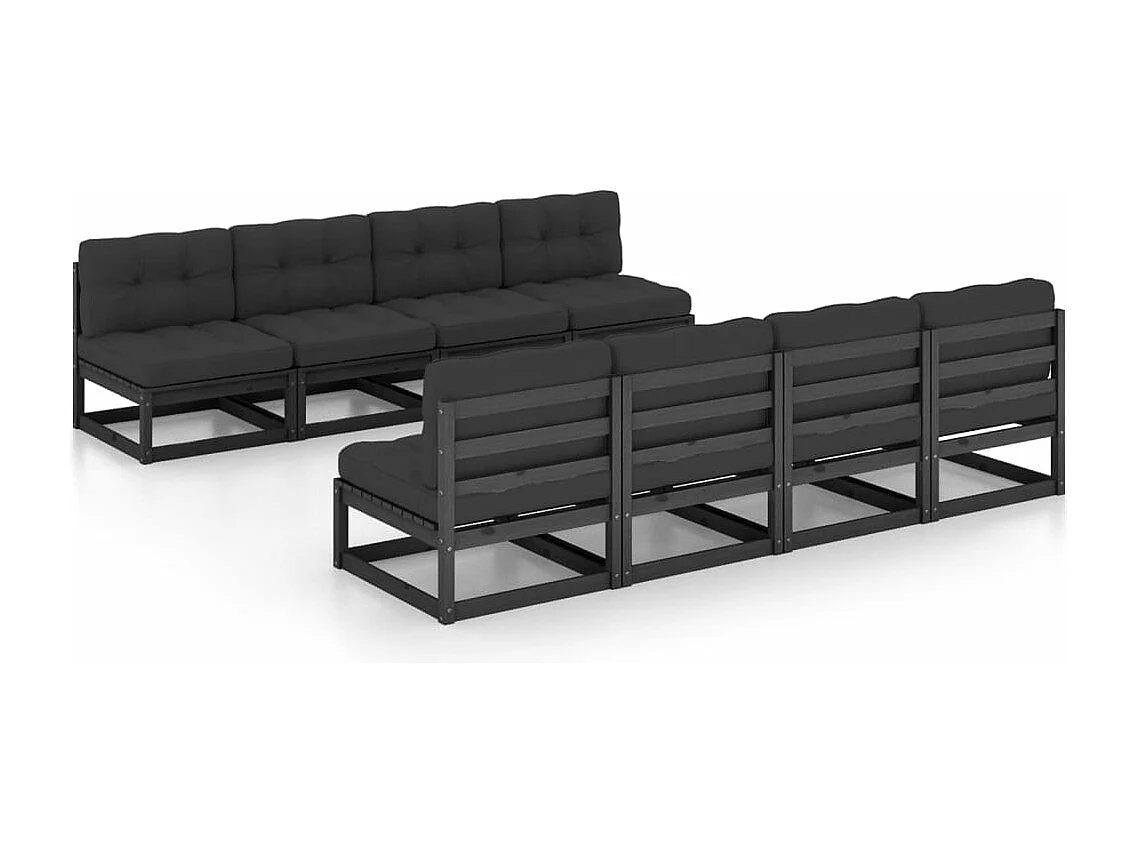 Juego de muebles de jardín 9 piezas y cojines madera pino maciza