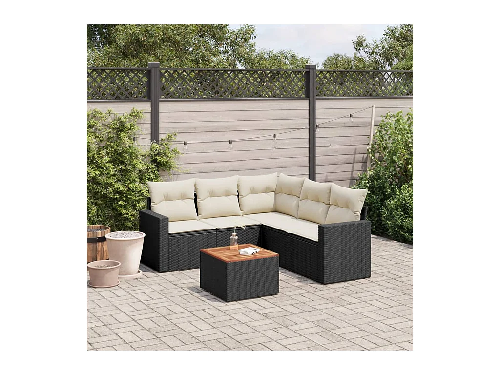 Salon de jardin 6 pièces avec coussins noir résine tressée