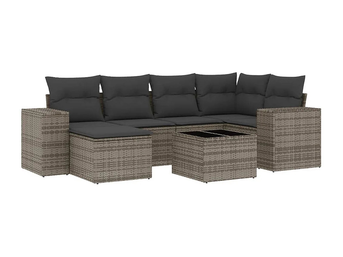 7-delige Loungeset met kussens poly rattan grijs