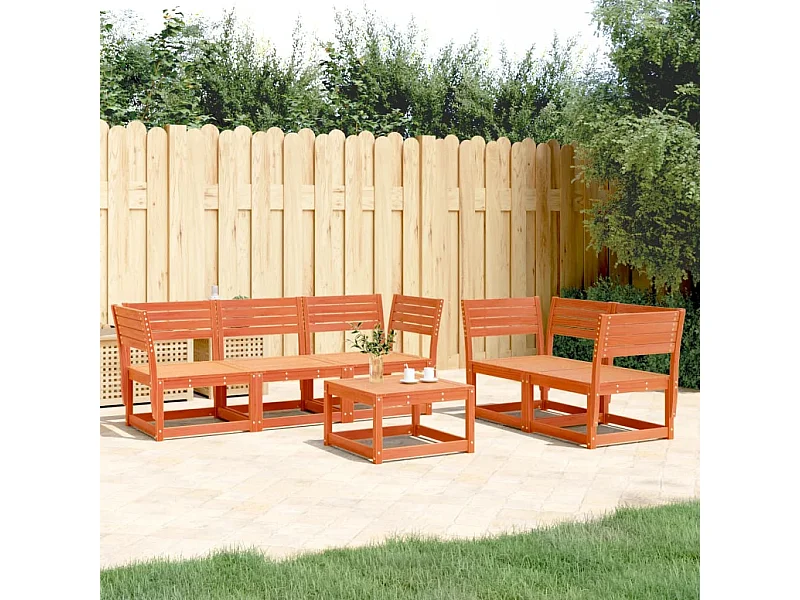 Salon de jardin 5 pièces cire marron bois de pin massif