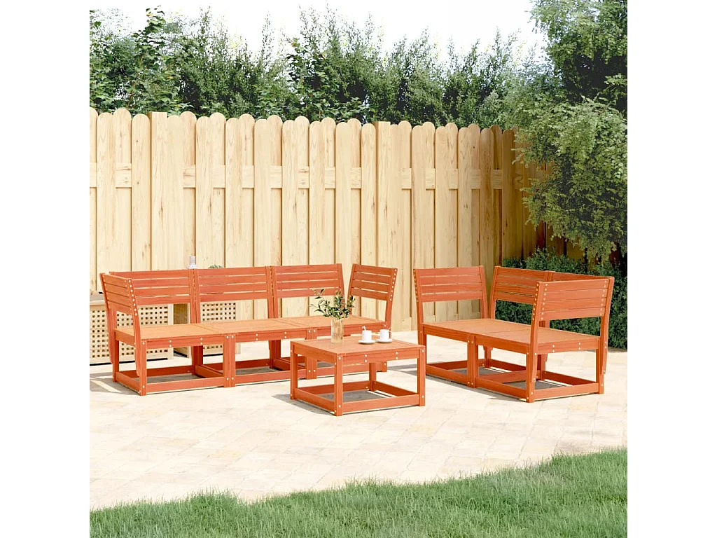 Juego de sofás de jardín 5 piezas madera maciza pino marrón cera