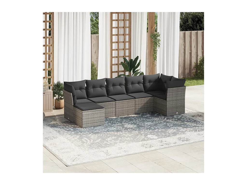 Salon de jardin avec coussins 7 pièces gris résine tressée