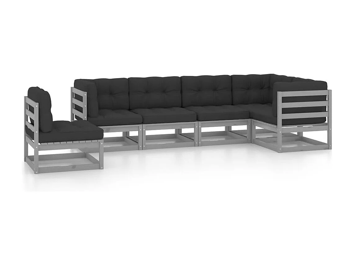 Juego de muebles de jardín 6 piezas y cojines madera pino maciza