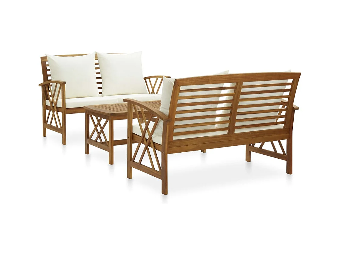 Salon de jardin 3 pièces avec coussins Bois d'acacia solide