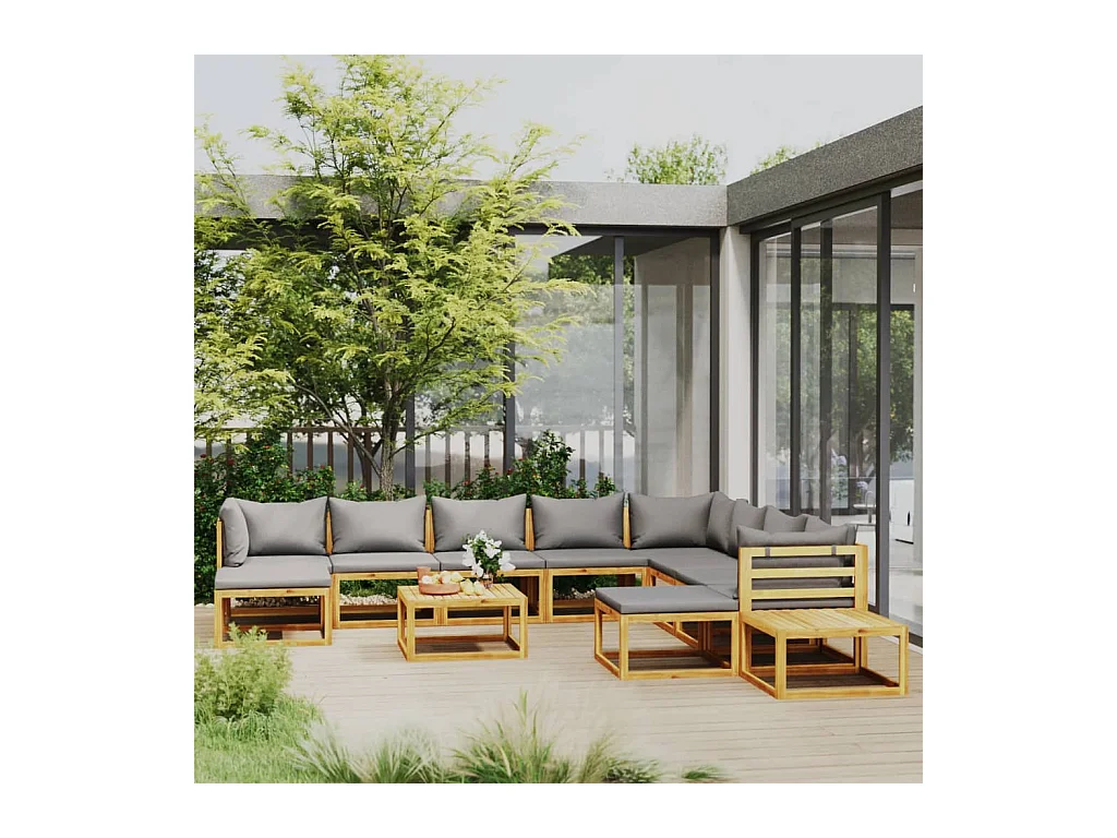 Salon de jardin 12 pièces avec coussin Bois d'acacia solide