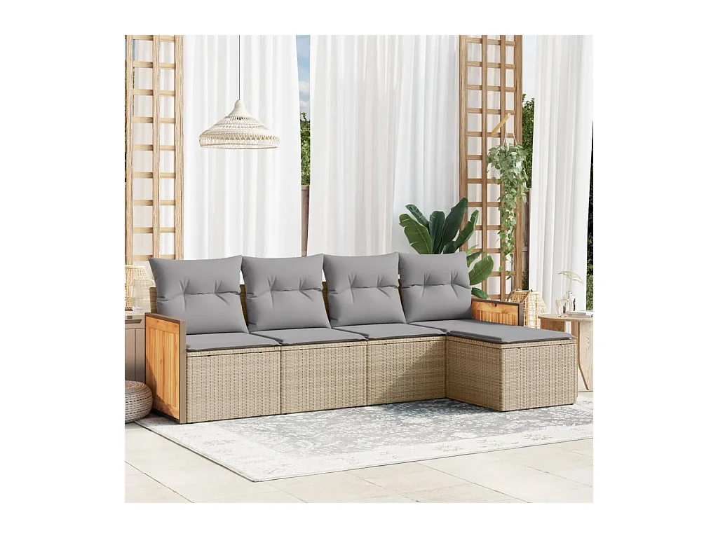 Salon de jardin avec coussins 5 pièces beige résine tressée