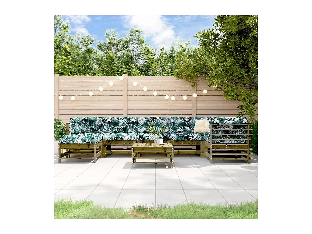 Salon de jardin 8 pièces avec coussins bois de pin imprégné