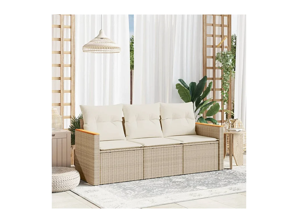 3-delige Loungeset met kussens poly rattan beige