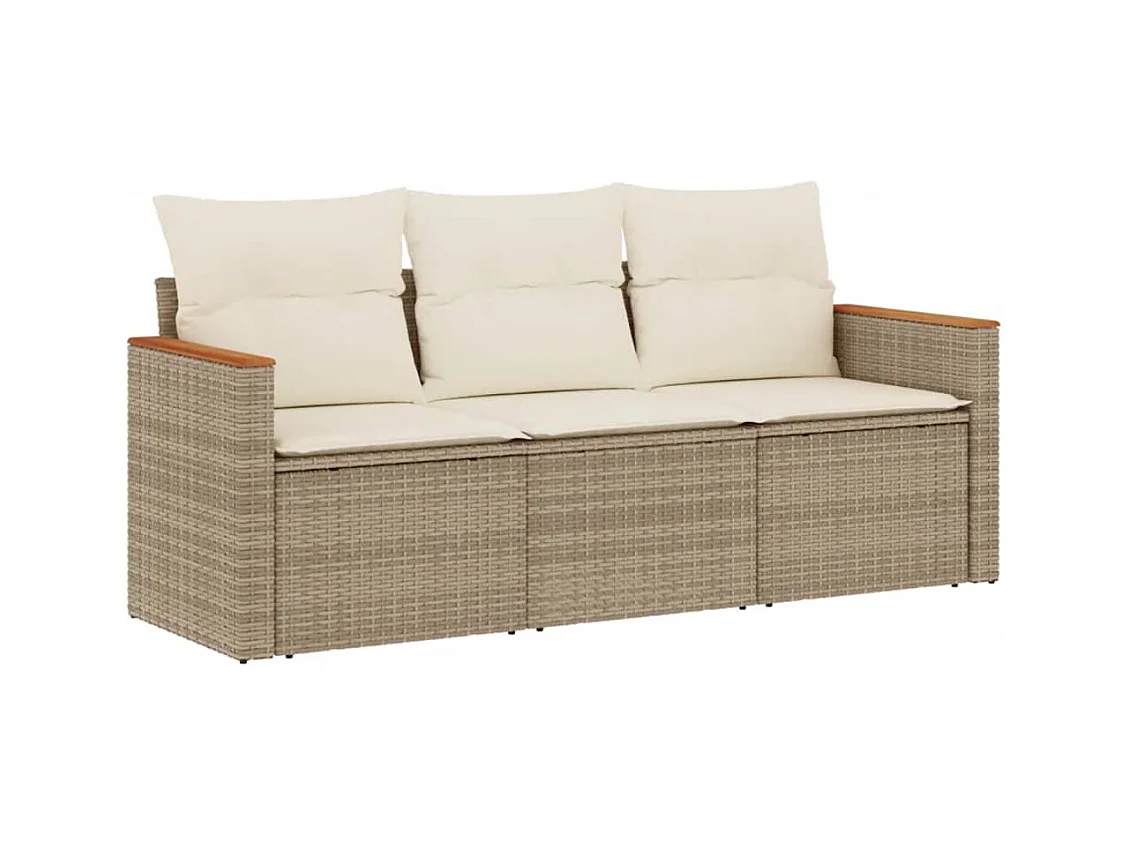Salon de jardin avec coussins 3 pièces beige résine tressée