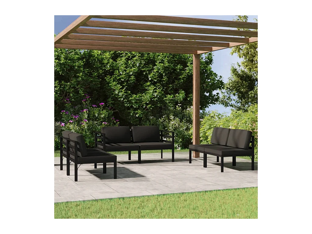 Salon de jardin 6 pièces avec coussins Aluminium Anthracite