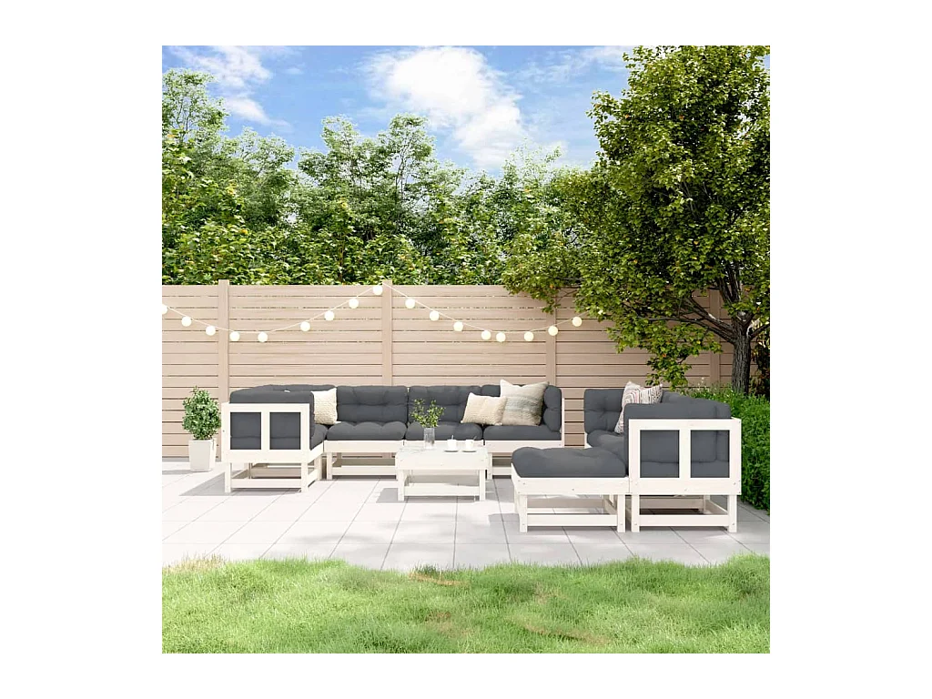 Salon de jardin 10 pièces avec coussins blanc bois massif