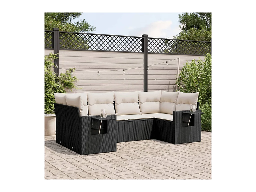 Salon de jardin 6 pièces avec coussins noir résine tressée