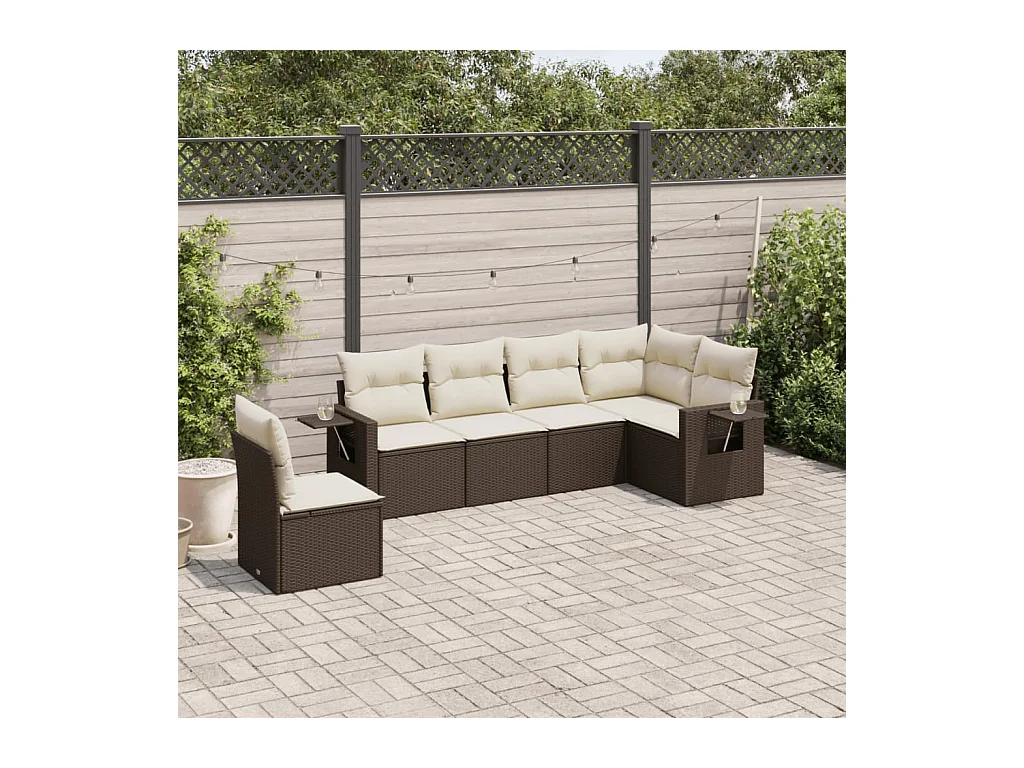 Salon de jardin avec coussins 6 pièces marron résine tressée
