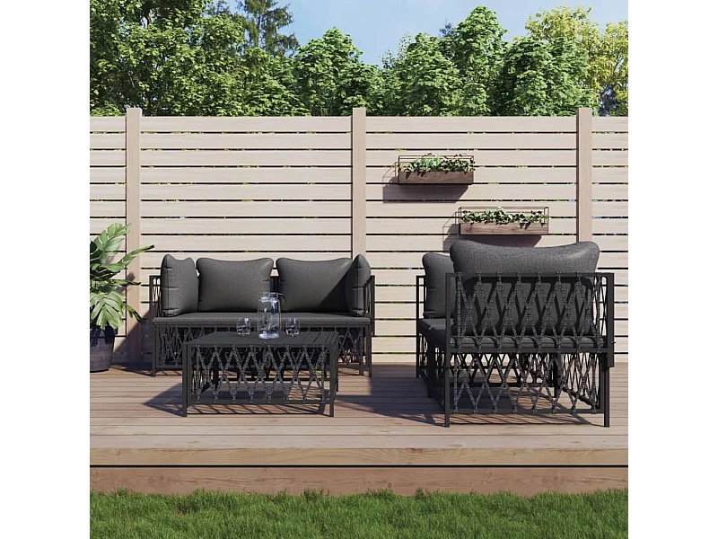 5 peças conjunto lounge de jardim com almofadões aço antracite