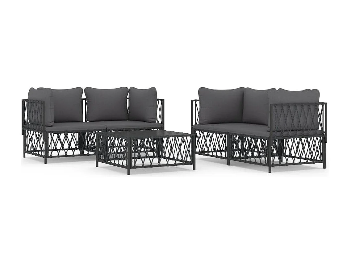 Salon de jardin avec coussins 5 pièces anthracite acier