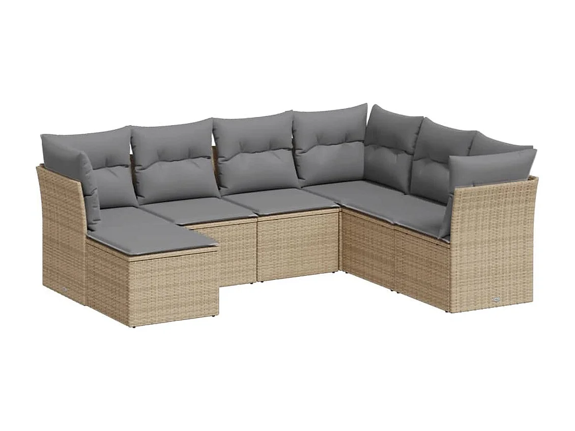 7-delige Loungeset met kussens poly rattan beige