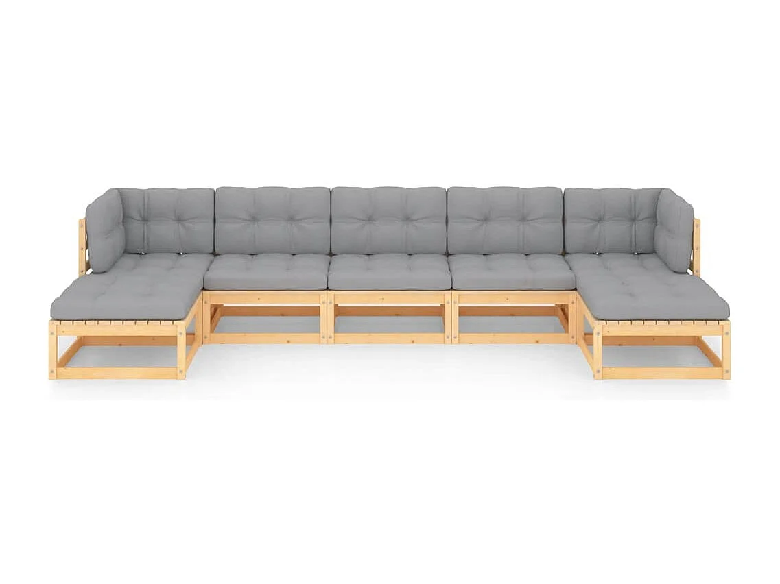 Salon de jardin 7 pièces avec coussins Bois de pin massif
