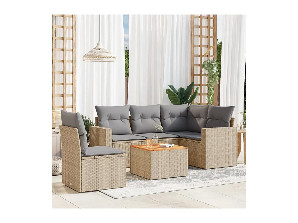 Salon de jardin avec coussins 6 pièces beige résine tressée