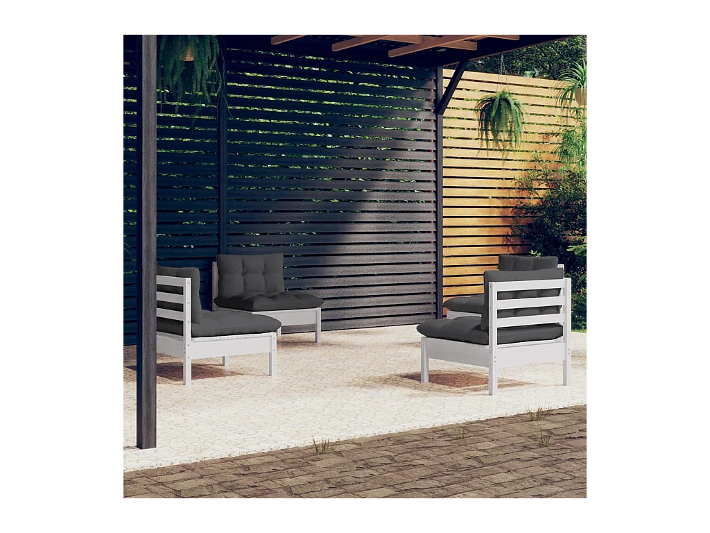 Salon de jardin 4 pièces avec coussins anthracite Bois de pin