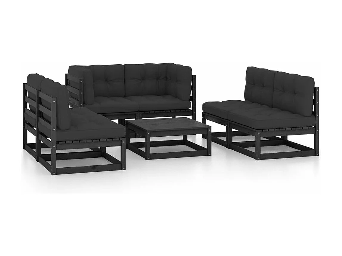 Salon de jardin 7 pièces avec coussins Bois de pin massif