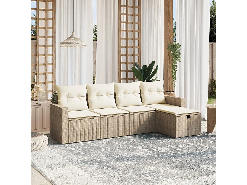 Juego de sofás jardín con cojines 5 piezas ratán sintético beige