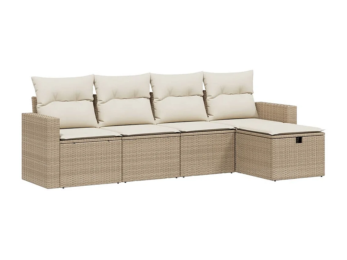 Juego de sofás jardín con cojines 5 piezas ratán sintético beige