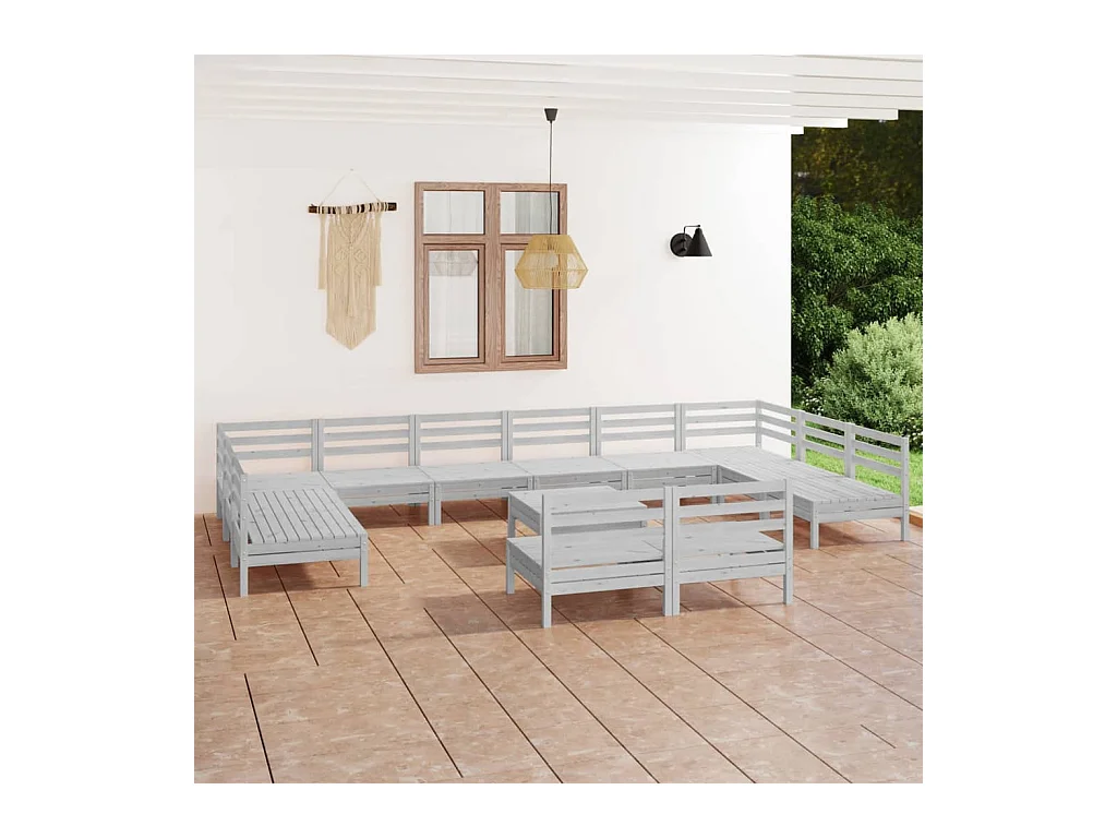 Salon de jardin 13 pièces Blanc Bois de pin massif