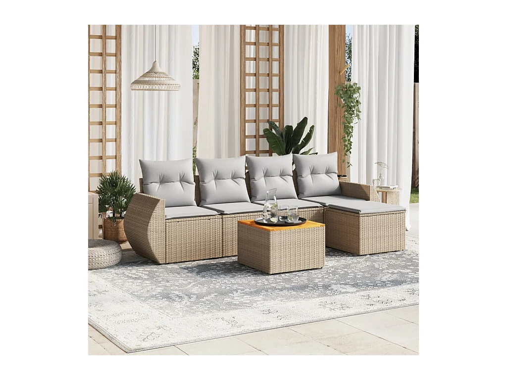Salon de jardin avec coussins 6 pièces beige résine tressée